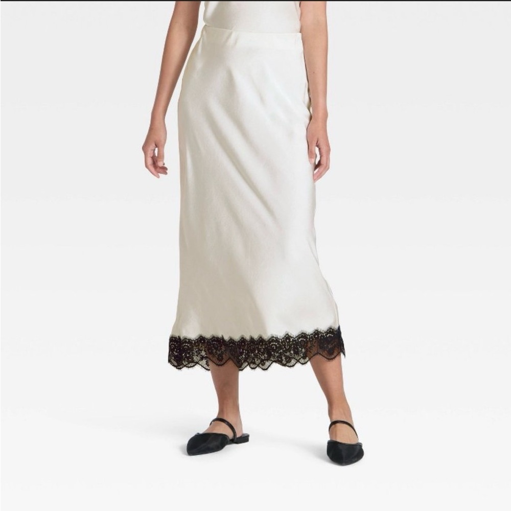 A New Day Cream Lace Trim Midi Skirt